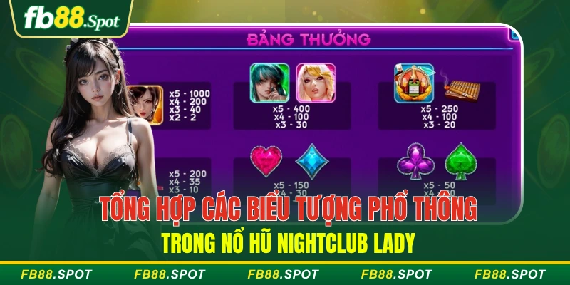 Tổng hợp các biểu tượng phổ thông trong nổ hũ Nightclub Lady